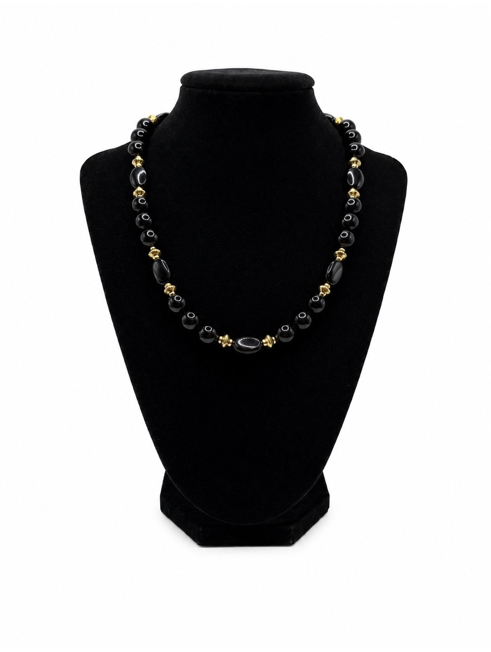 Jewelry By GG Black and Gold Onyx and Pewter 9" Beaded Necklace